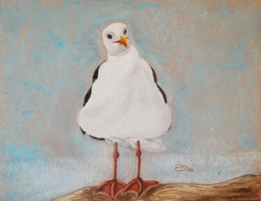 Drawing titled "Mouette rieuse" by Élisa Brun, Original Artwork, Pastel Mounted on Wood Panel