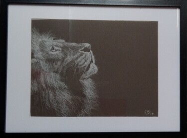 Рисунок под названием "Lion pensif" - Élisa Brun, Подлинное произведение искусства, Древесный уголь