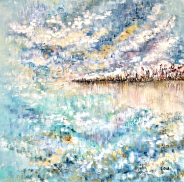 Painting titled "Echoes of Blue" by Elisa Cook, Original Artwork, Oil