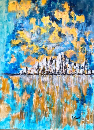 Painting titled "Mosaic Skyline" by Elisa Cook, Original Artwork, Acrylic