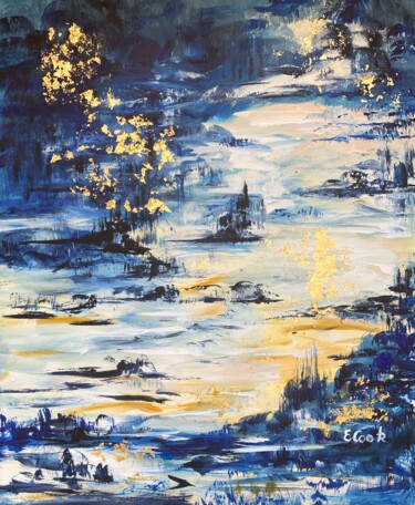 Painting titled "Gold Kissed Twilight" by Elisa Cook, Original Artwork, Acrylic