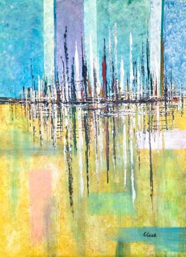 Painting titled "Merry Skyline II" by Elisa Cook, Original Artwork, Acrylic