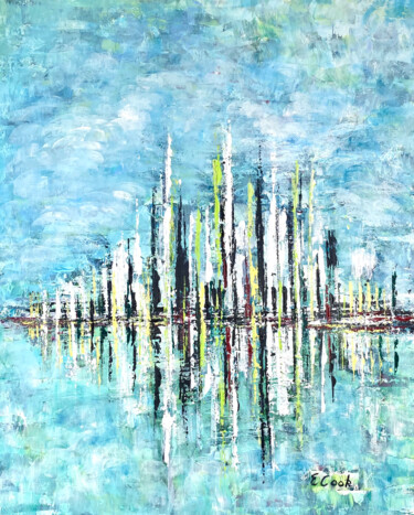 Malerei mit dem Titel "Lime Skyline" von Elisa Cook, Original-Kunstwerk, Acryl
