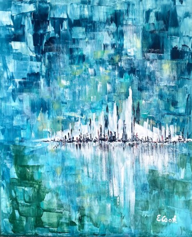 Painting titled "Ivory Skyline" by Elisa Cook, Original Artwork, Acrylic