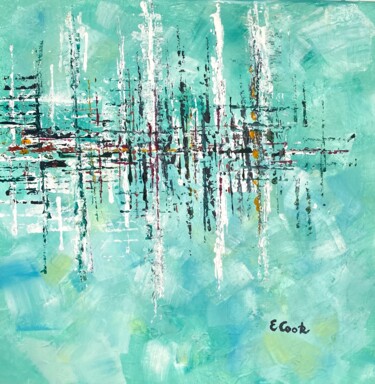 Malerei mit dem Titel "Mint Skyline" von Elisa Cook, Original-Kunstwerk, Acryl