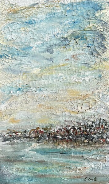 Malerei mit dem Titel "Crackled Skyline" von Elisa Cook, Original-Kunstwerk, Öl