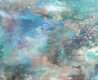 Peinture intitulée "Golden Aqua Murmurs" par Elisa Cook, Œuvre d'art originale, Acrylique