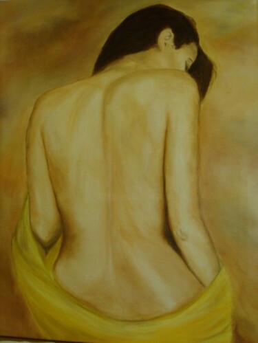 Peinture intitulée "Taryn, pareo jaune" par Elisa Cook, Œuvre d'art originale, Huile