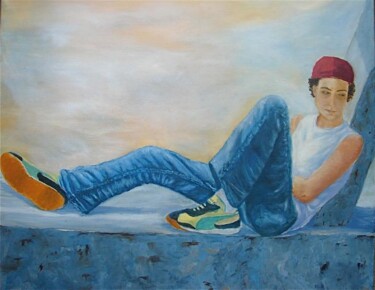 Painting titled "Jayson, jeans" by Elisa Cook, Original Artwork, Other