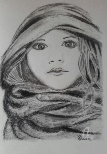 Drawing titled "Petite fille" by Elisa Galam, Original Artwork