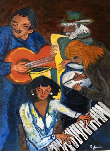 Painting titled "New Orleans Jazz" by Elisa Art, Original Artwork, Oil