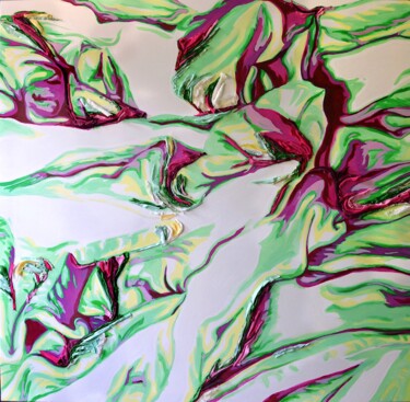 Картина под названием "Verde e Fuxia" - Elisa Marmo, Подлинное произведение искусства, Акрил Установлен на Деревянная рама д…