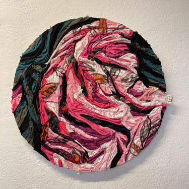 Textile Art titled "Foglie rosse" by Elisa Marmo, Original Artwork, Fabric Mounted on Other rigid panel