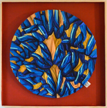 纺织艺术 标题为“Intreccio blu” 由Elisa Marmo, 原创艺术品, 纺织纤维 安装在其他刚性面板上