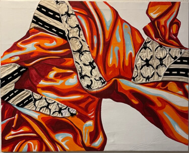 Arte textil titulada "Rosso ricamato" por Elisa Marmo, Obra de arte original, Acrílico Montado en Bastidor de camilla de mad…