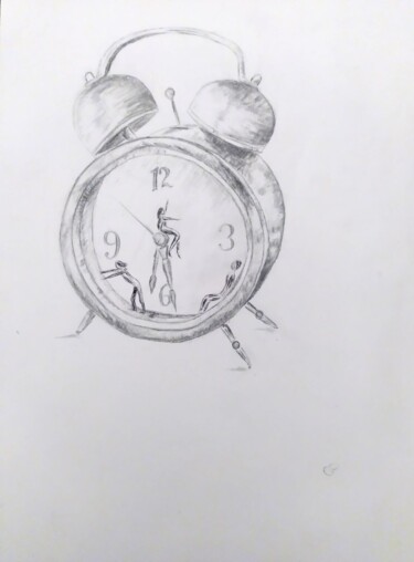 Rysunek zatytułowany „Gefangen in Routine” autorstwa Elisa Pechmann, Oryginalna praca, Ołówek