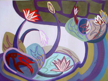 Painting titled "Water lily in the g…" by Elisa Quynh, Original Artwork, Acrylic