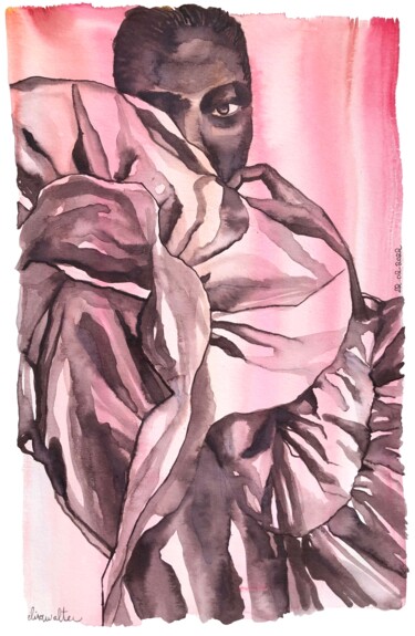 Painting titled "Rosa" by Elisa Walter, Original Artwork, Watercolor