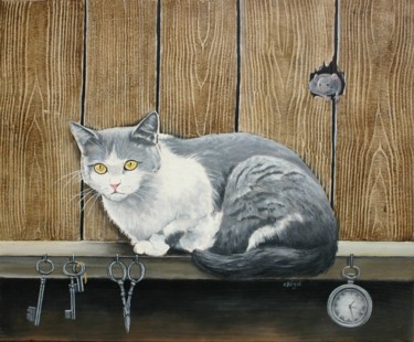 Painting titled "Le chat et la souris" by Elisabeth Begot, Original Artwork