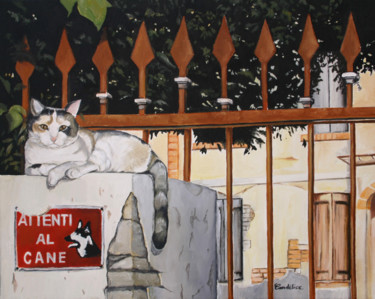 Peinture intitulée "Attention au chien" par Elisabeth Begot, Œuvre d'art originale, Huile