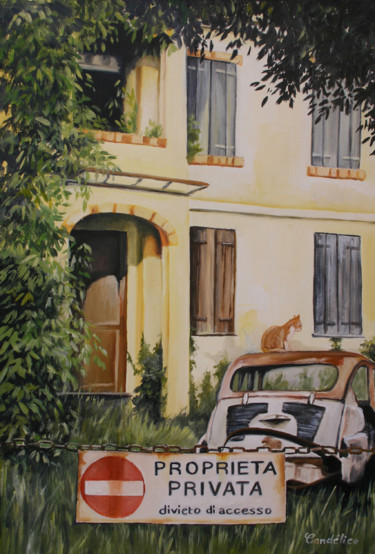 Painting titled "Propriété privée" by Elisabeth Begot, Original Artwork, Oil