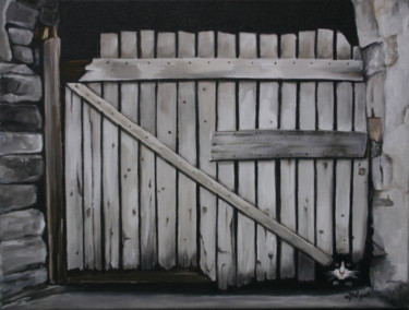 Schilderij getiteld "Le garde barrière" door Elisabeth Begot, Origineel Kunstwerk, Acryl