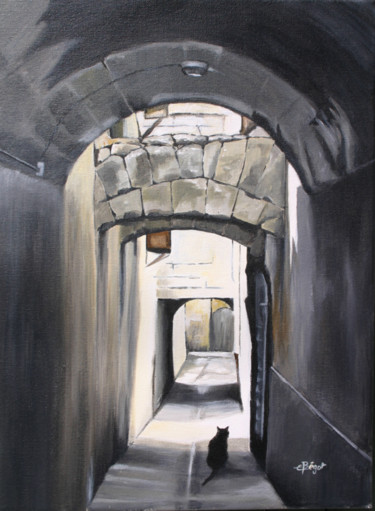 Painting titled "Ruelle de Sommières" by Elisabeth Begot, Original Artwork, Acrylic