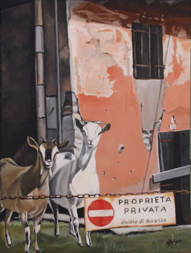 Malerei mit dem Titel "Chèvres propriétair…" von Elisabeth Begot, Original-Kunstwerk, Acryl
