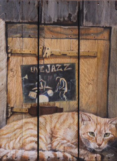Malarstwo zatytułowany „Jazzy Cat” autorstwa Elisabeth Begot, Oryginalna praca, Akryl