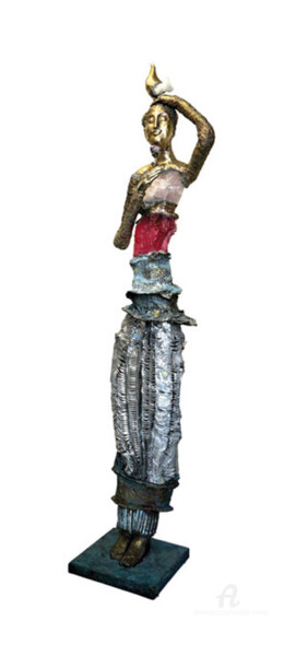 Sculpture titled "Déesse à l'oiseau e…" by Elisabeth Brainos, Original Artwork, Bronze