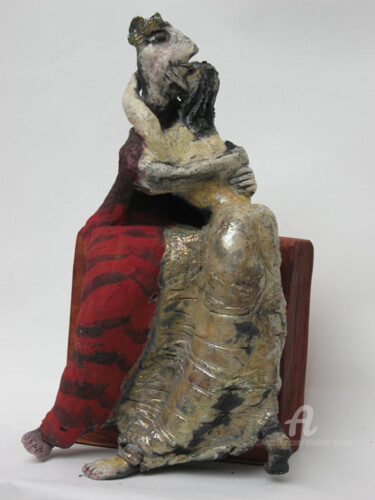 Skulptur mit dem Titel "amoureux assis" von Elisabeth Brainos, Original-Kunstwerk, Terra cotta
