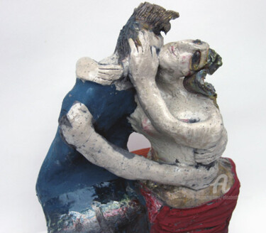 Sculpture intitulée "amoureux assis deta…" par Elisabeth Brainos, Œuvre d'art originale, Terre cuite