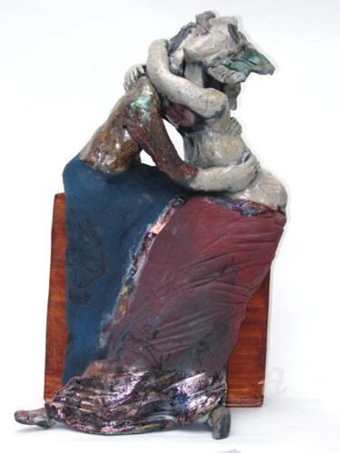 Sculpture titled "amoureux assis 4" by Elisabeth Brainos, Original Artwork, Terra cotta