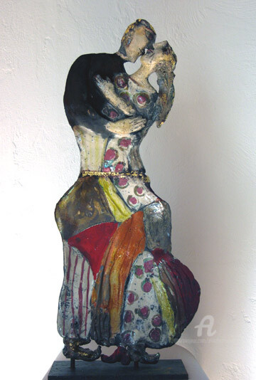 Sculpture intitulée "couple dansant1" par Elisabeth Brainos, Œuvre d'art originale, Terre cuite