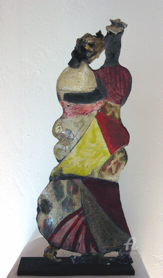 Sculpture titled "levres d'or et paro…" by Elisabeth Brainos, Original Artwork, Terra cotta