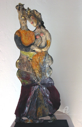 Sculpture titled "l'homme aux levres…" by Elisabeth Brainos, Original Artwork, Terra cotta