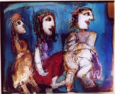 Peinture intitulée "le trio part a la f…" par Elisabeth Brainos, Œuvre d'art originale, Huile