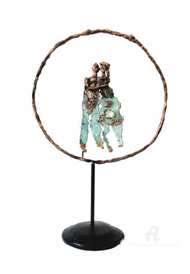 Sculpture intitulée "Couple dans le cerc…" par Elisabeth Brainos, Œuvre d'art originale, Bronze