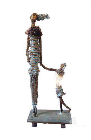 Sculpture intitulée "Mère et fillette en…" par Elisabeth Brainos, Œuvre d'art originale, Bronze