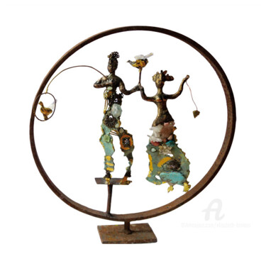 Sculpture intitulée "Couple aux oiseaux…" par Elisabeth Brainos, Œuvre d'art originale, Bronze