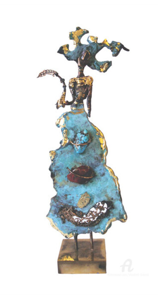 Sculpture titled "Belle à la plume d'…" by Elisabeth Brainos, Original Artwork, Bronze