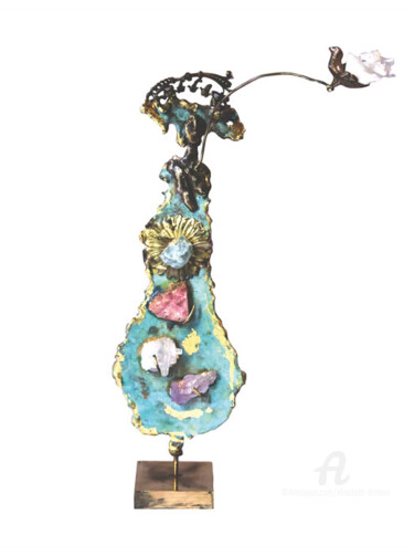 Sculpture intitulée "Ondine à l'oiseau p…" par Elisabeth Brainos, Œuvre d'art originale, Bronze