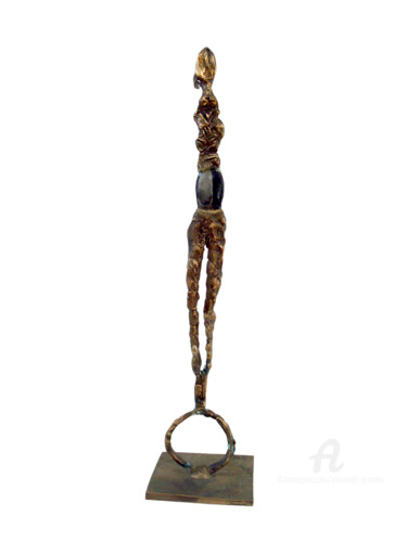 Sculpture intitulée "Equilibriste sur ce…" par Elisabeth Brainos, Œuvre d'art originale, Bronze