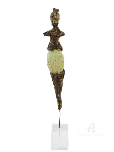 Sculpture intitulée "Idole à la pierre j…" par Elisabeth Brainos, Œuvre d'art originale, Bronze