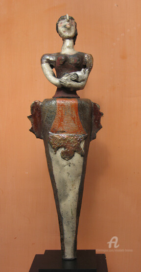 Sculpture intitulée "femme a l'oiseau" par Elisabeth Brainos, Œuvre d'art originale