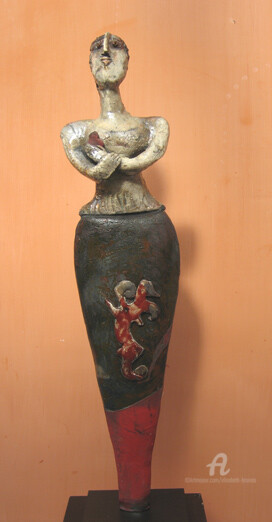 Sculpture intitulée "le coeur sur la main" par Elisabeth Brainos, Œuvre d'art originale