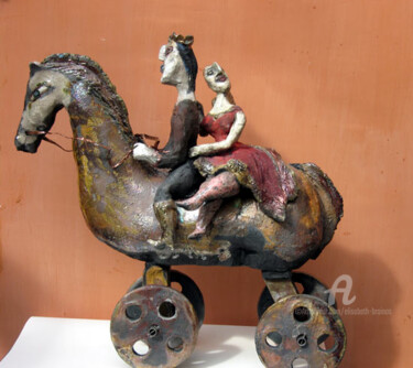 Sculpture titled "amoureux a cheval" by Elisabeth Brainos, Original Artwork