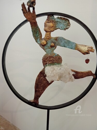 Sculpture intitulée "jf à l'oiseau dans…" par Elisabeth Brainos, Œuvre d'art originale, Bronze