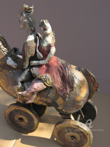 Sculpture intitulée "couple a cheval 2" par Elisabeth Brainos, Œuvre d'art originale, Céramique