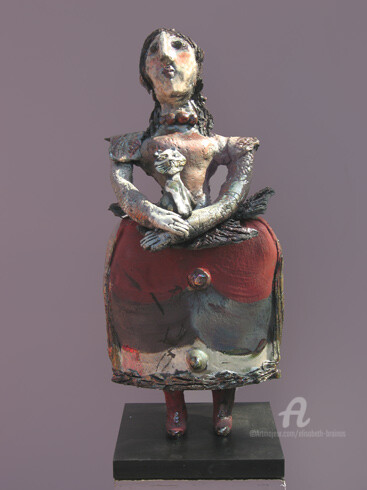 Sculpture intitulée "menine au chat 2" par Elisabeth Brainos, Œuvre d'art originale